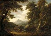 A Wooded Landscape With Figures And Livestock On A Path And Ruinsbeyond